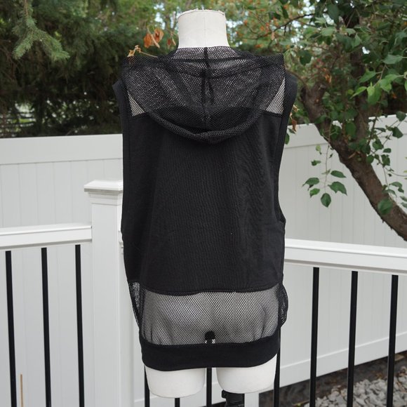 Athleisure Black Mesh Muscle Tank Top Hoodie - Picture 4 of 6
